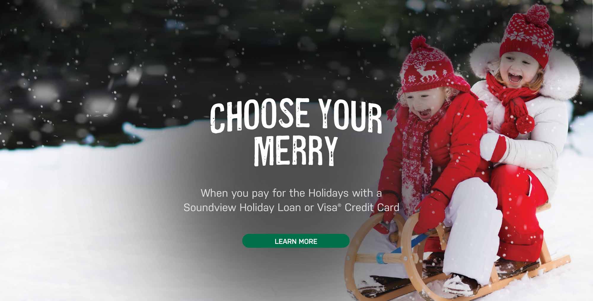 Choose your merry. When you pay for the holidays with a Soundview Holiday Loan or Visa Credit Card. Learn More.