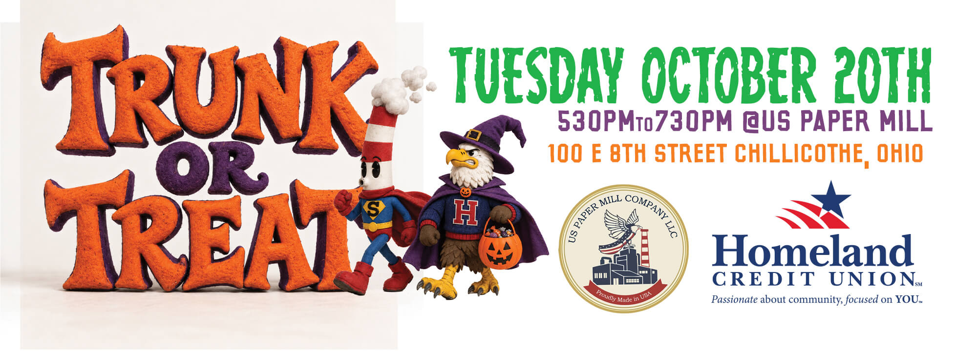 Trunk or Treat Tuesday October 20th 5:30-7:30pm at US Paper Mill