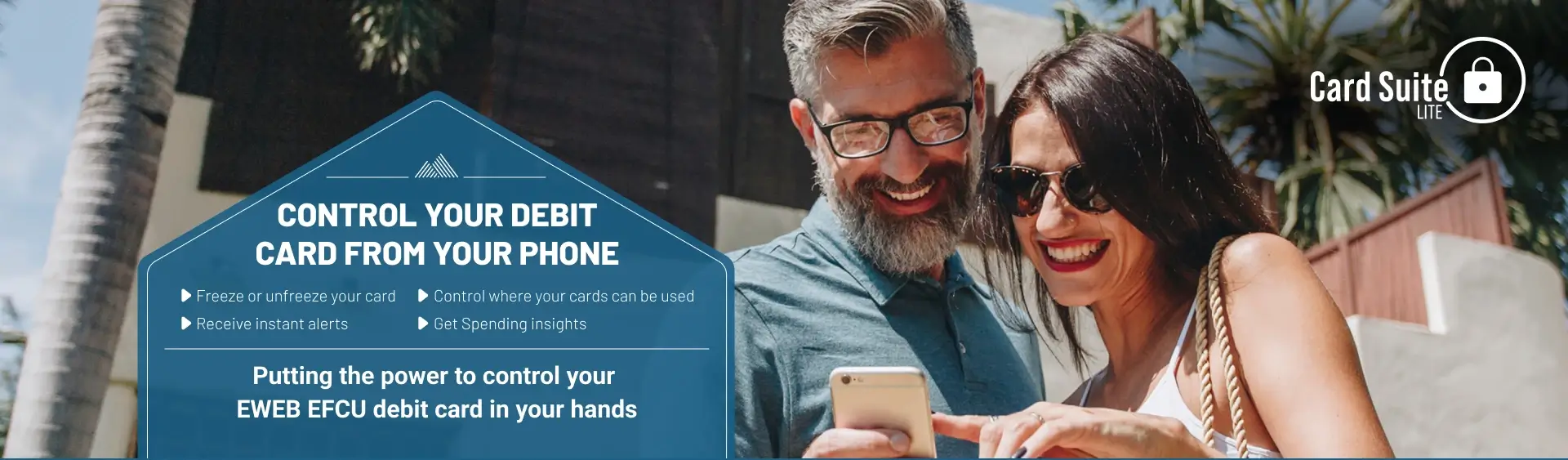 CONTROL YOUR DEBITÃ¢â‚¬Â¨CARD FROM YOUR PHONE. Freeze or unfreeze your card. Receive instant alerts. Control where your cards can be used. Get Spending insights. Putting the power to control your Ã¢â‚¬Â¨EWEB EFCU debit card in your hands