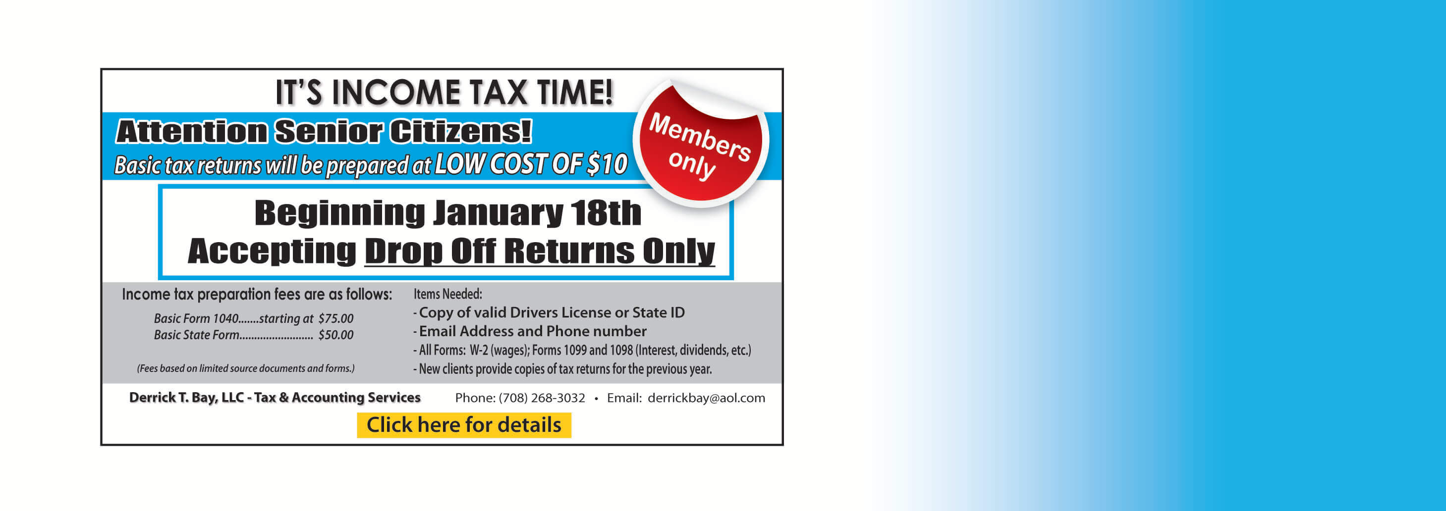 It's Income Tax Time, Members Only, Drop off Returns Only