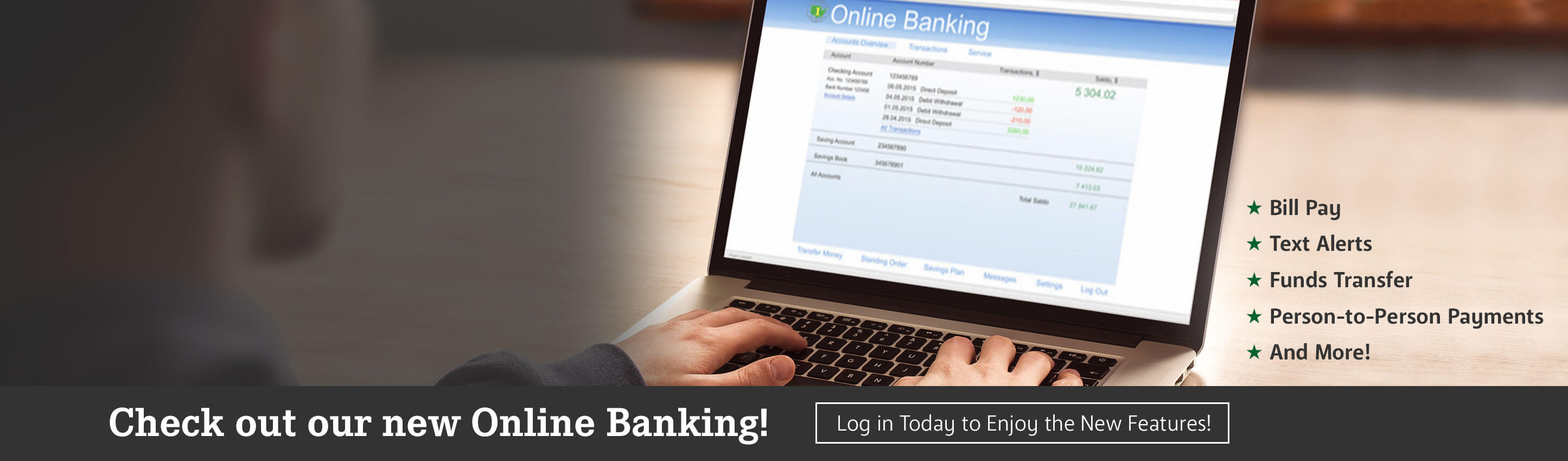 Check out our new Online Banking! Log in Today to Enjoy the New Features!