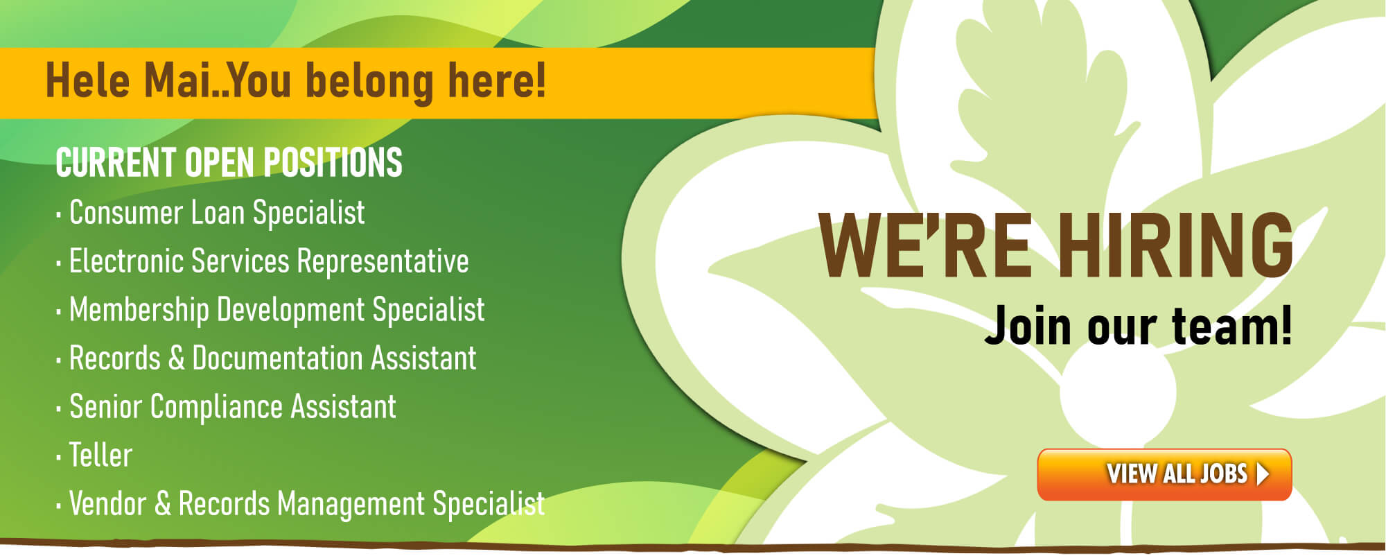 Looking for a career in the financial services industry?  We're hiring!  Click to view all available positions.