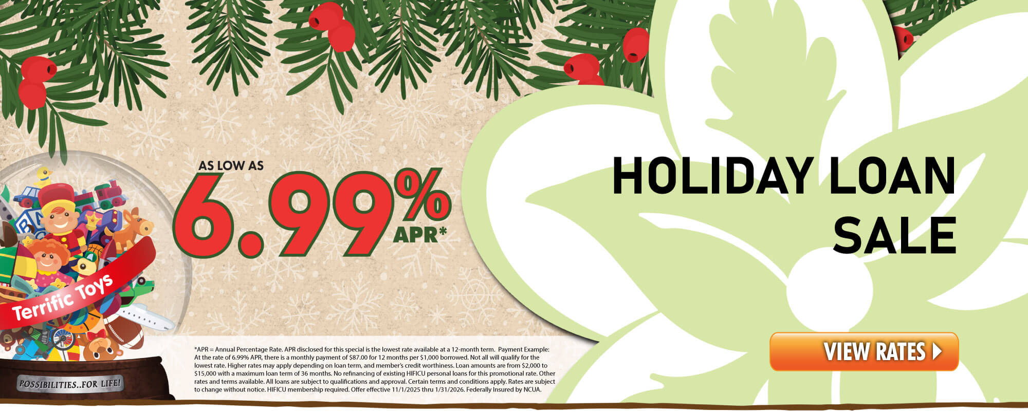 Get a low rate on a HIFICU signature loan for all your holiday needs!  Apply today.