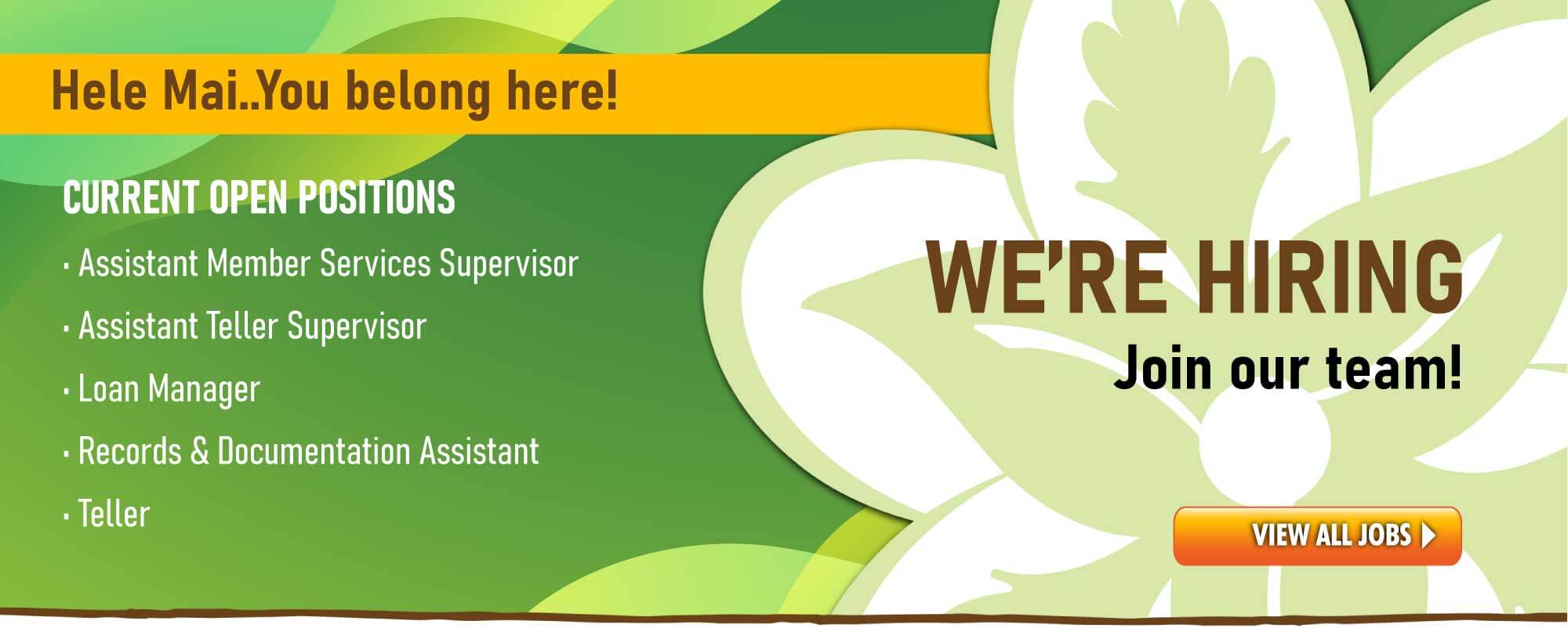 Looking for a career in the financial services industry?  We're hiring!  Click to view all available positions.