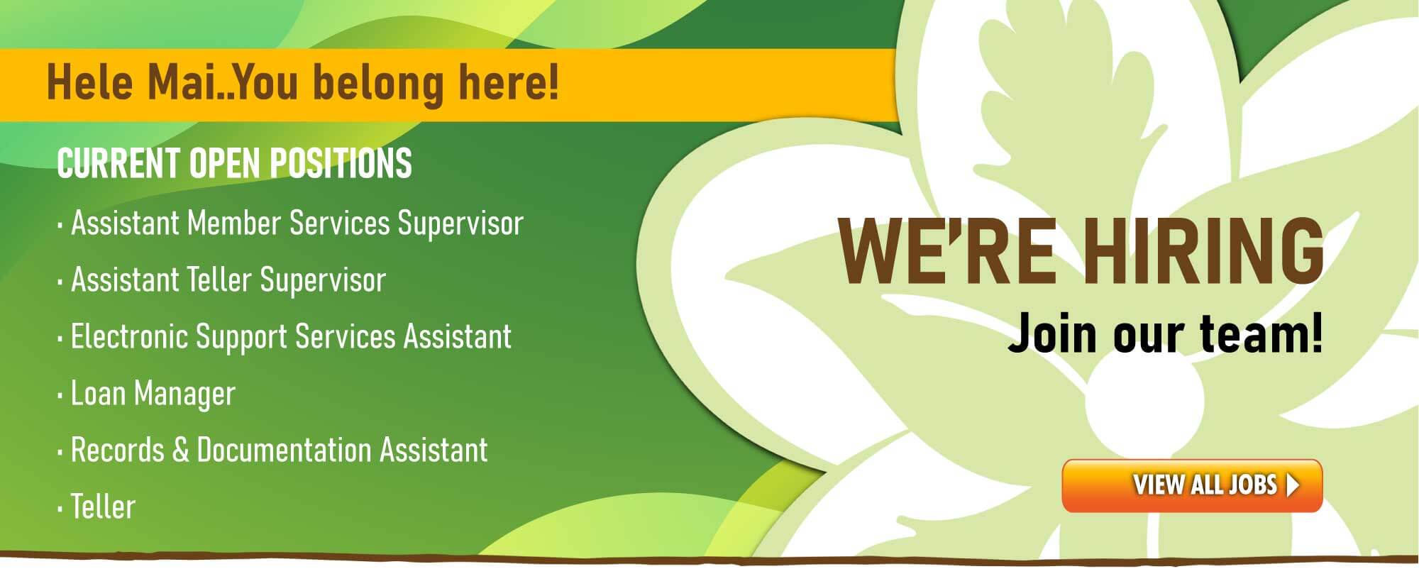 Looking for a career in the financial services industry?  We're hiring!  Click to view all available positions.