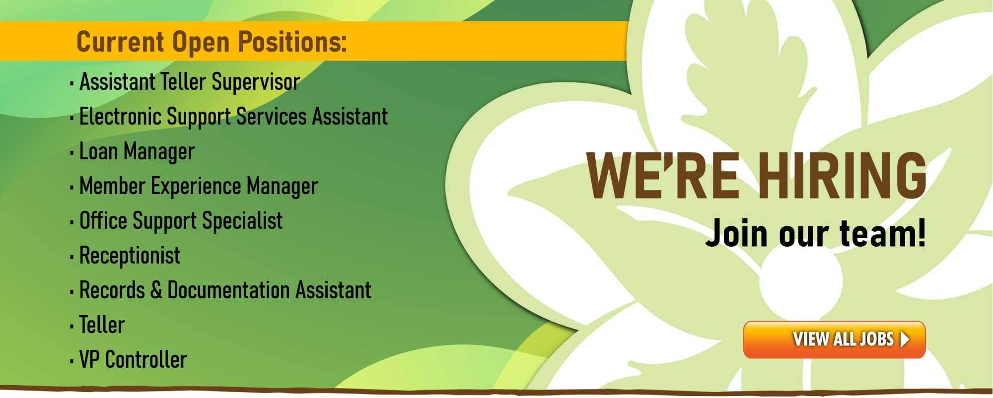 Looking for a career in the financial services industry?  We're hiring!  Click to view all available positions.