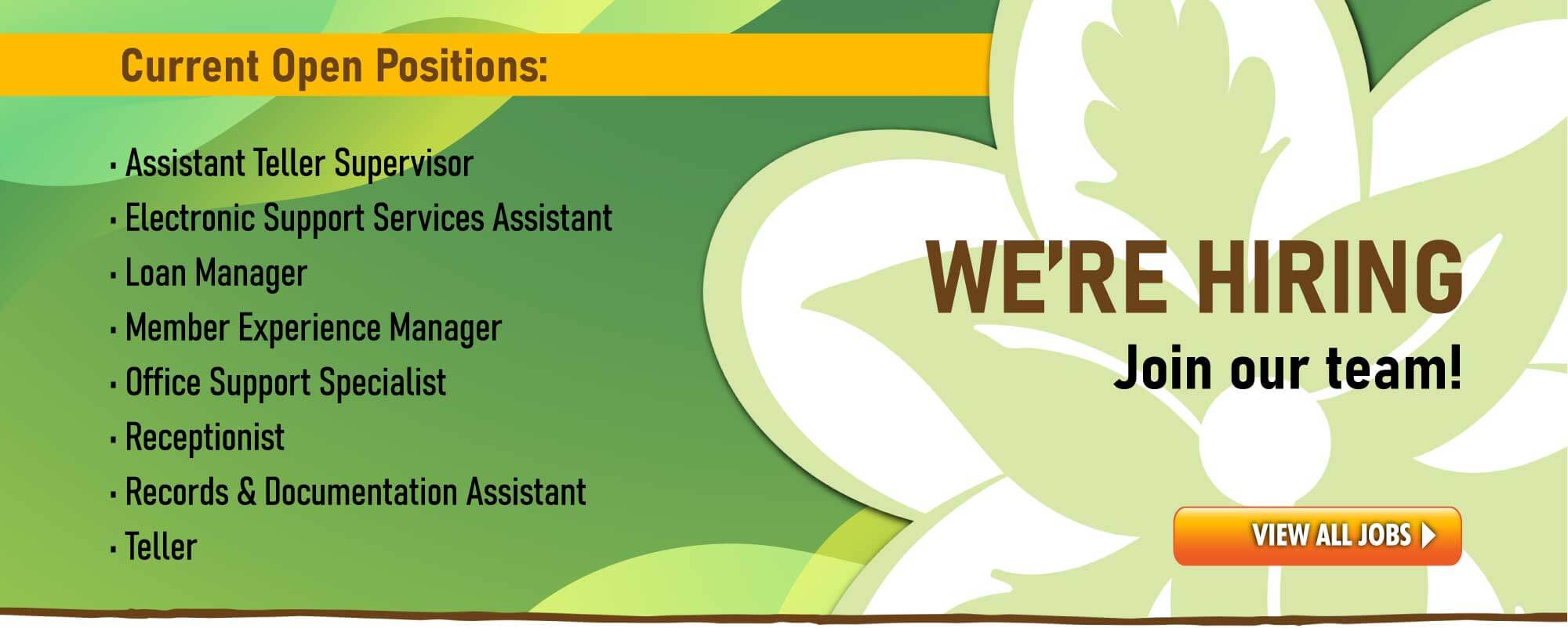 Looking for a career in the financial services industry?  We're hiring!  Click to view all available positions.