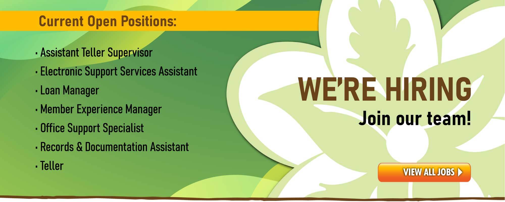 Looking for a career in the financial services industry?  We're hiring!  Click to view all available positions.
