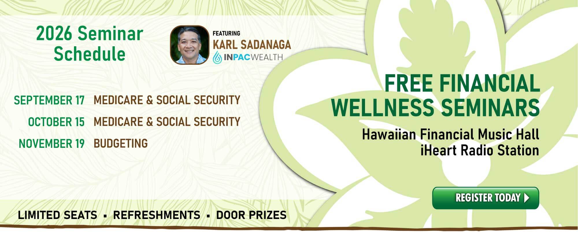 A promotional schedule banner titled 