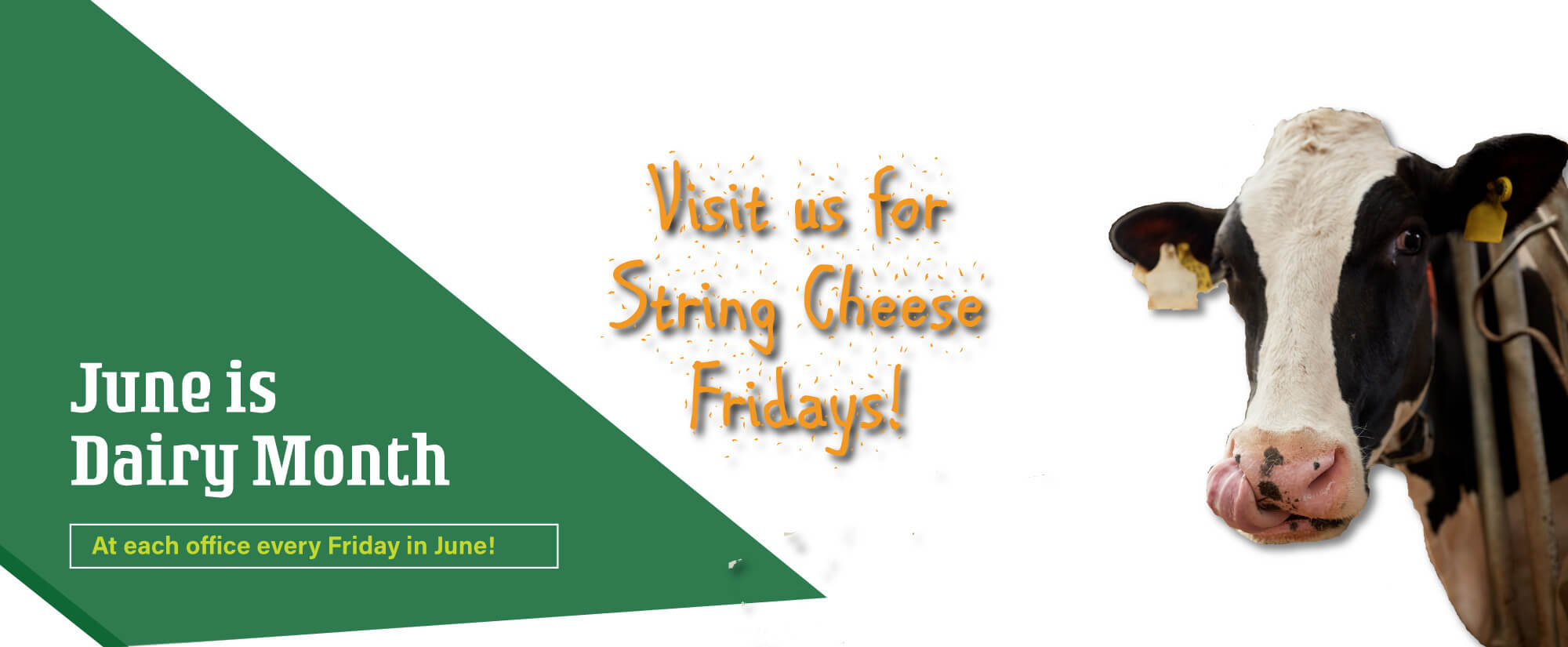 June is Dairy Month at each office every Friday in June! Visit us for String Cheese Fridays!