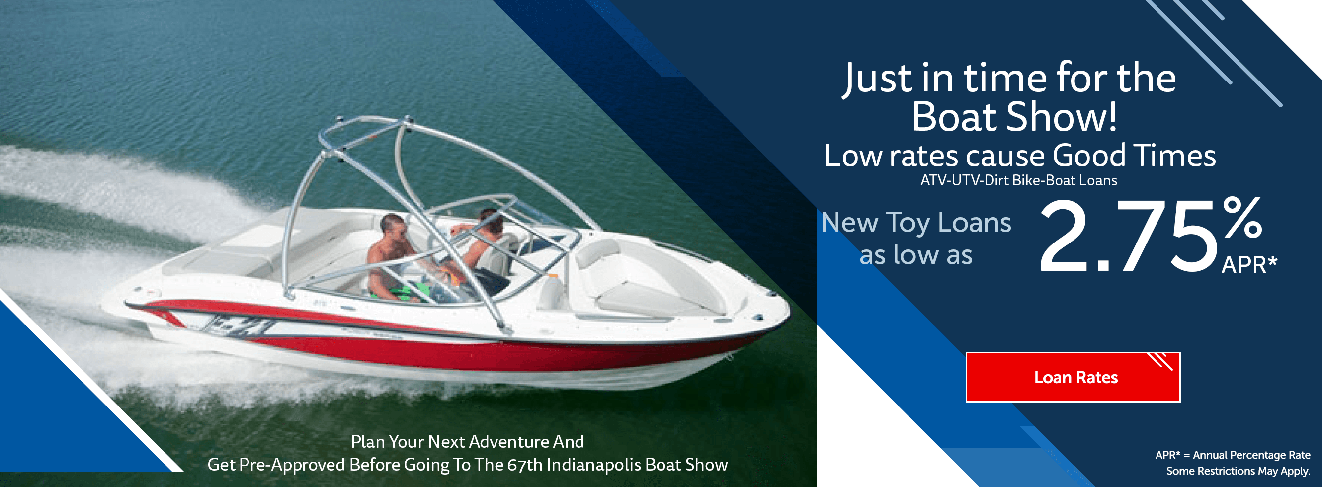 Just in time for the Boat Show! Low rates may cause Good Times ATV-UTC-Dirt Bike-Boat Loans