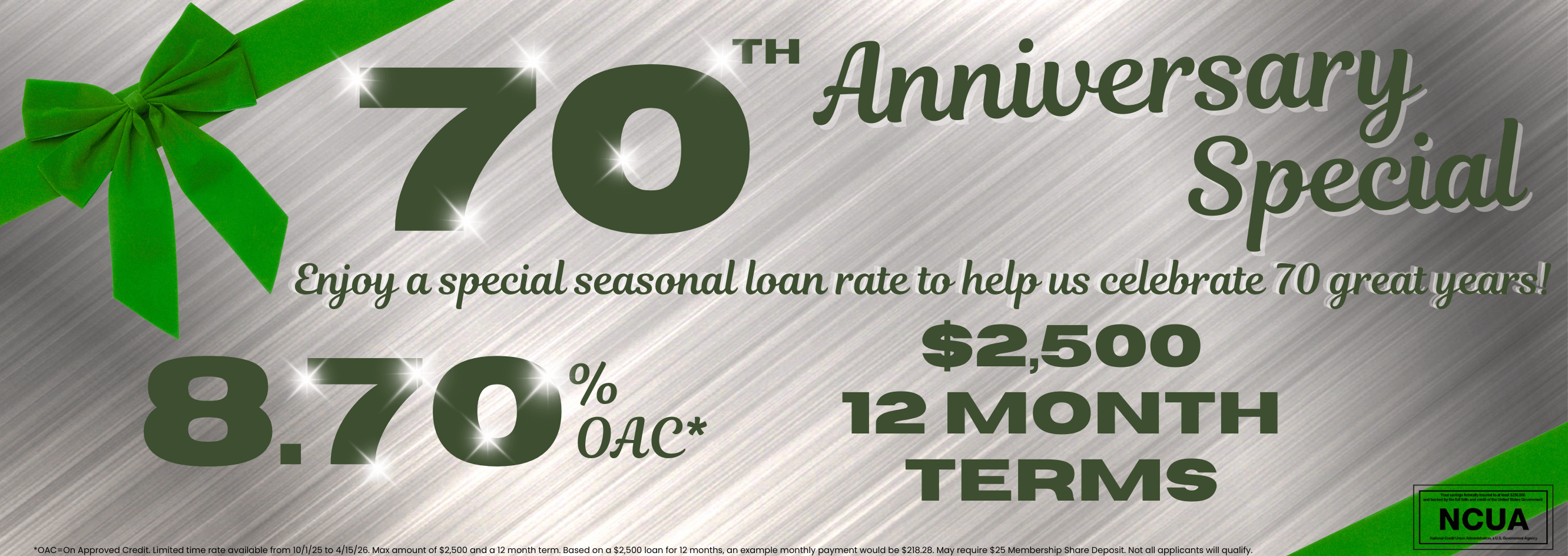 For a limited time, take advantage of 8.70% OCA seasonal loan! 