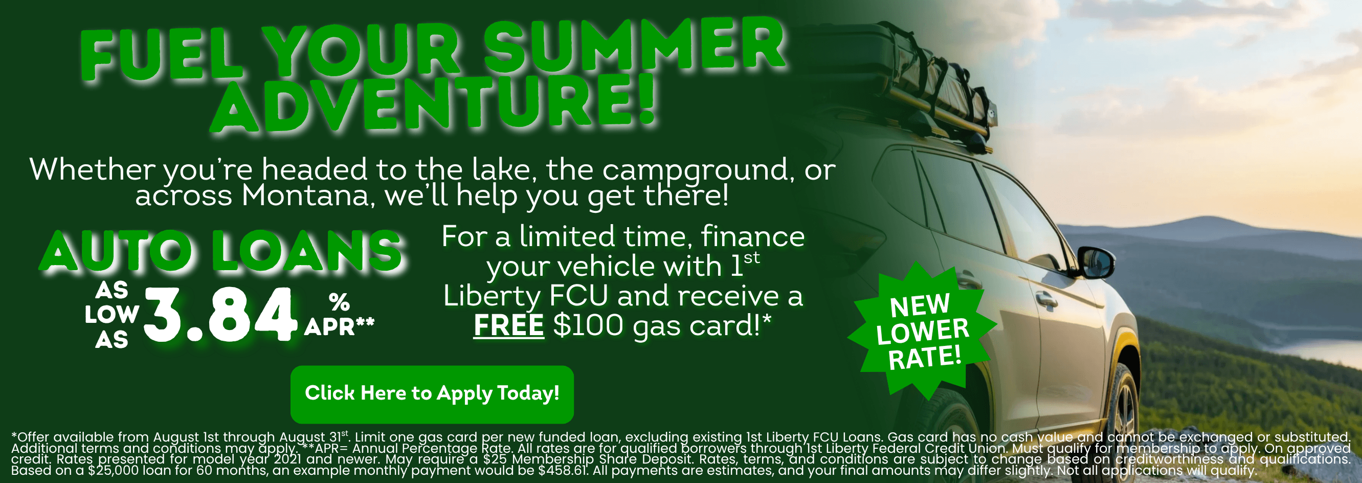 For a limited time only, get a free $100 gas card when your finance your vehicle through 1st Liberty.